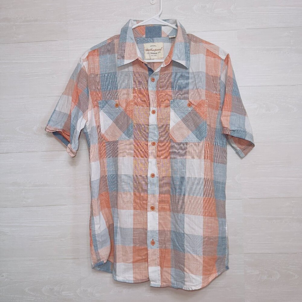 Weatherproof Men's Short Sleeve Plaid Cotton Button Up Shirt size medium